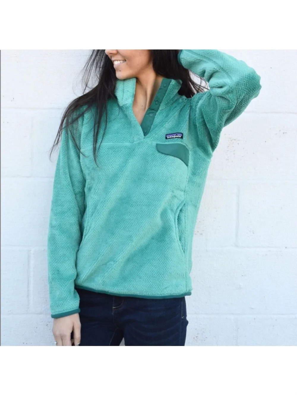 Patagonia Women’s Re-Tool Half Snap Pullover Fleece in Teal Turquoise, Small